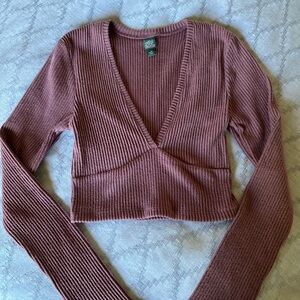 Wild Fable Ribbed V-Neck Cropped Shirt